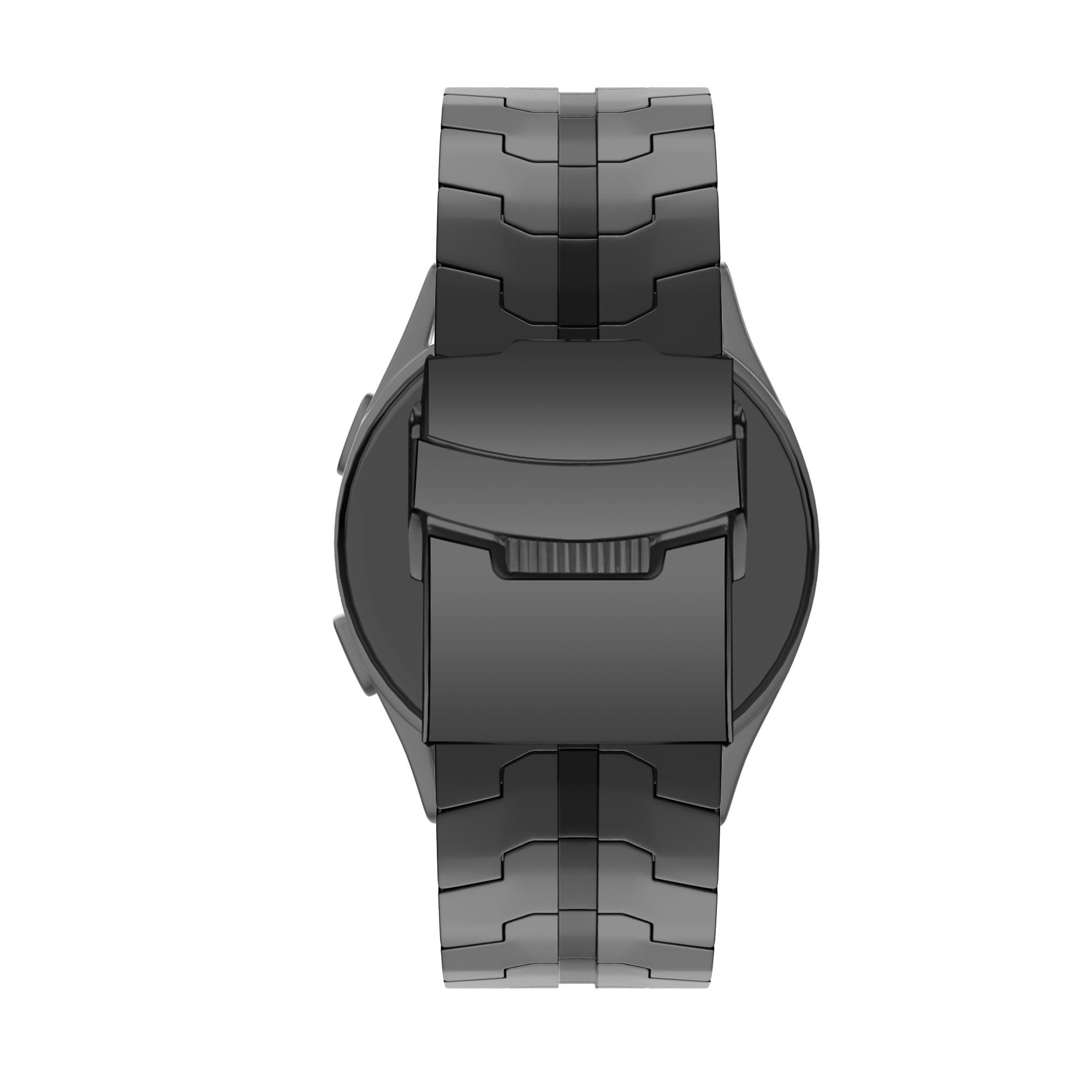 Steel Strap 'Iron', black, on a watch, direct rear view