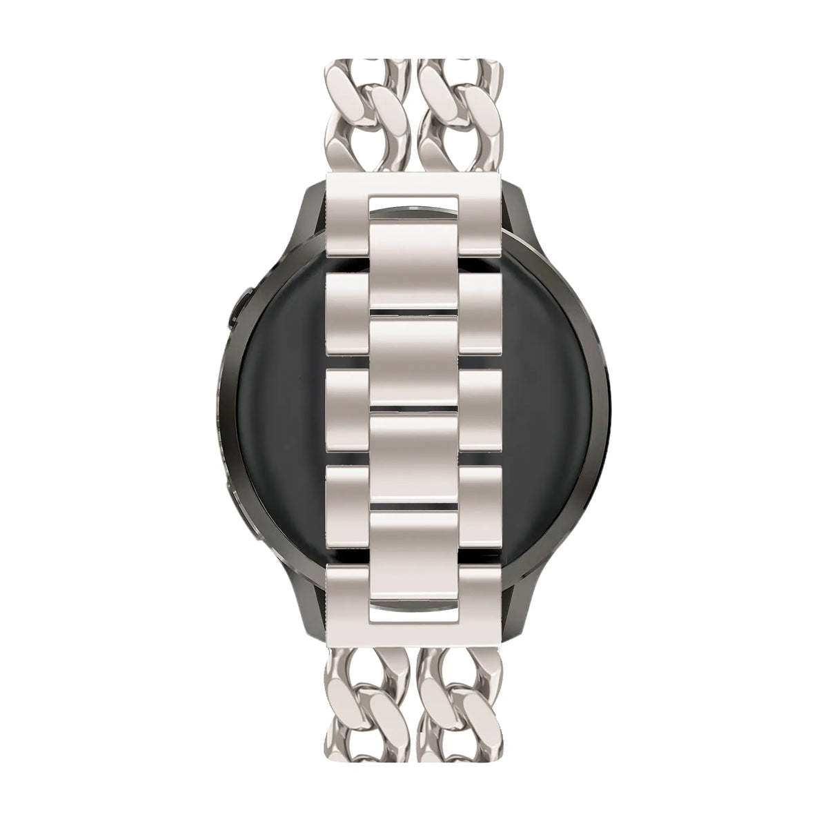 Metal Strap 'Double Chains', starlight, on a watch, direct rear view