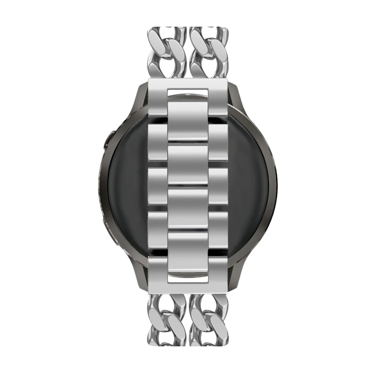 Metal Strap 'Double Chains', silver, on a watch, direct rear view