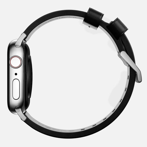 Nomad Bracelet cuir moderna Apple Watch (noir/argenté)