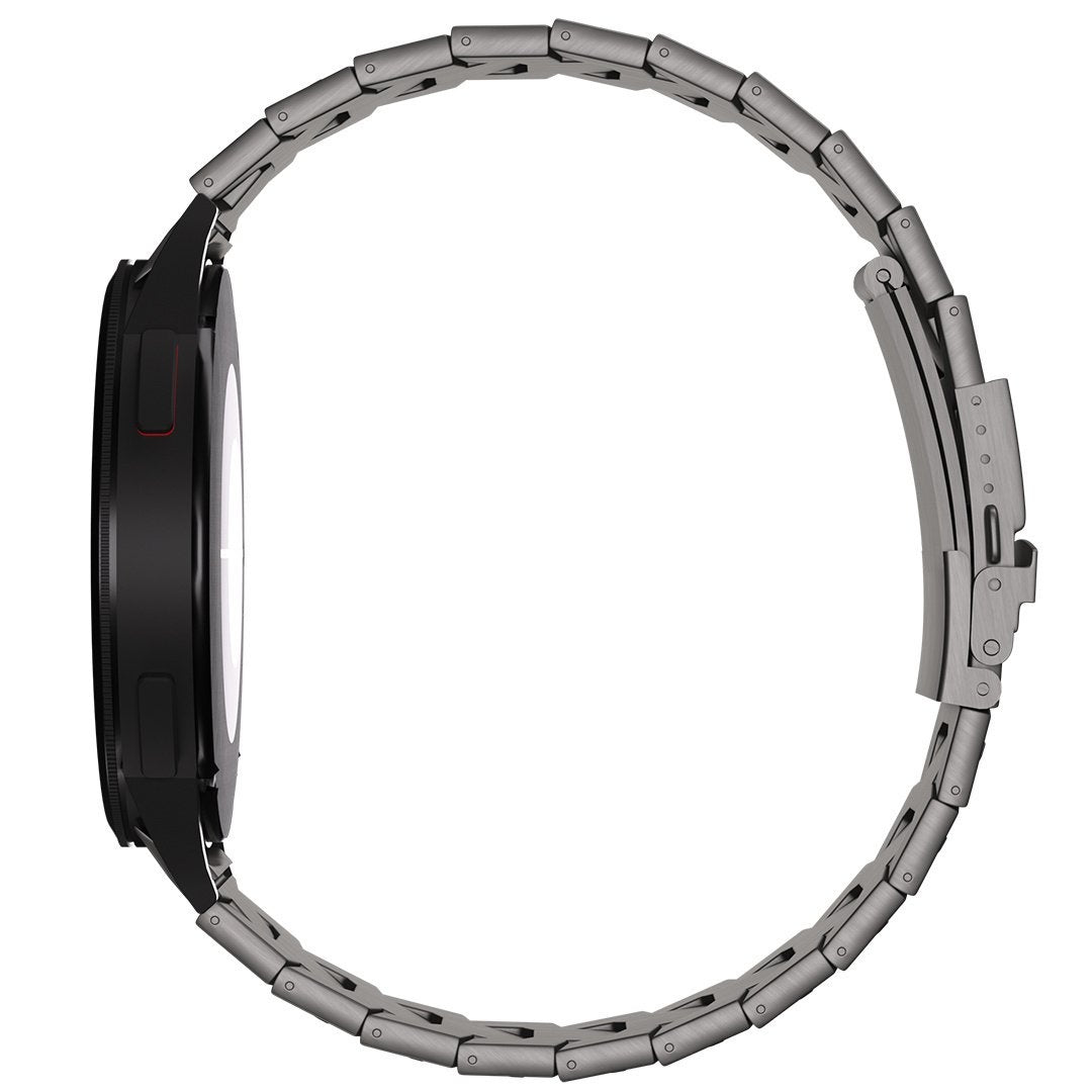 Titanium Strap 'Iron', graphite, on a watch, direct rear view