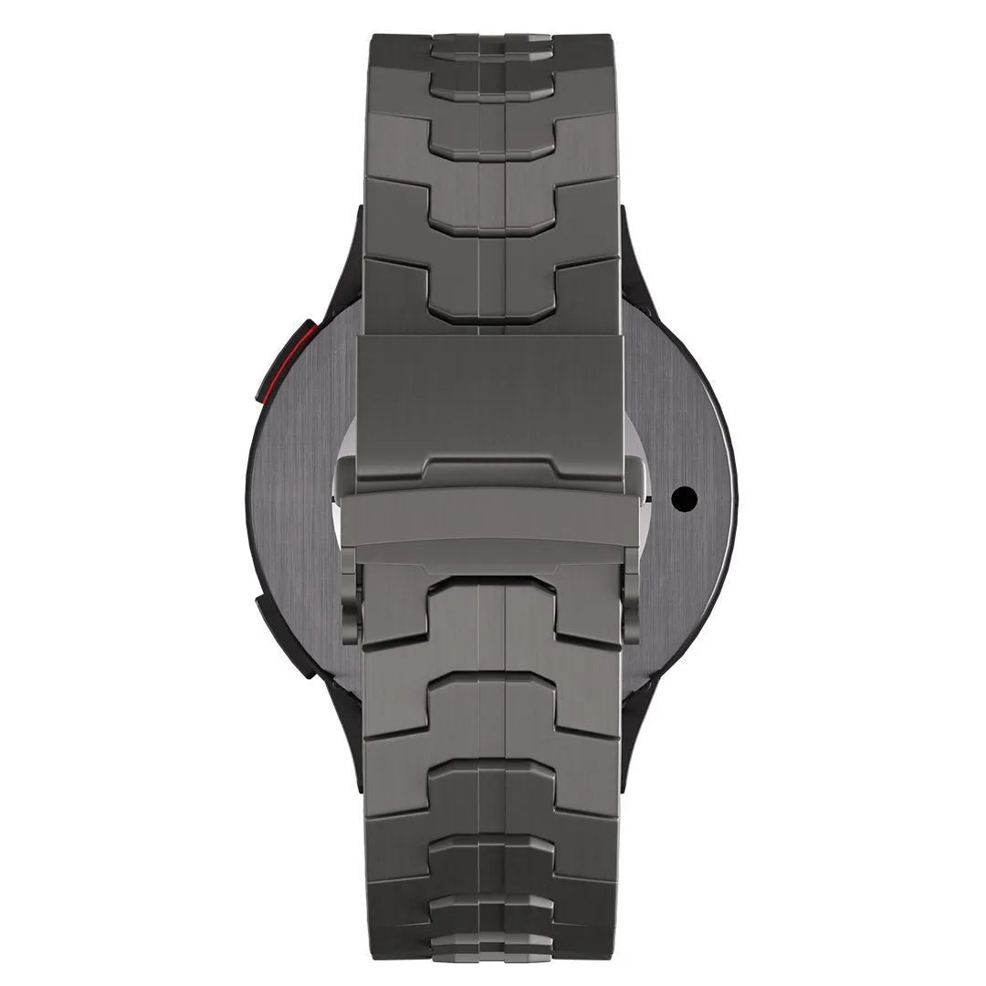 Titanium Strap 'Iron', black, on a watch, direct rear view