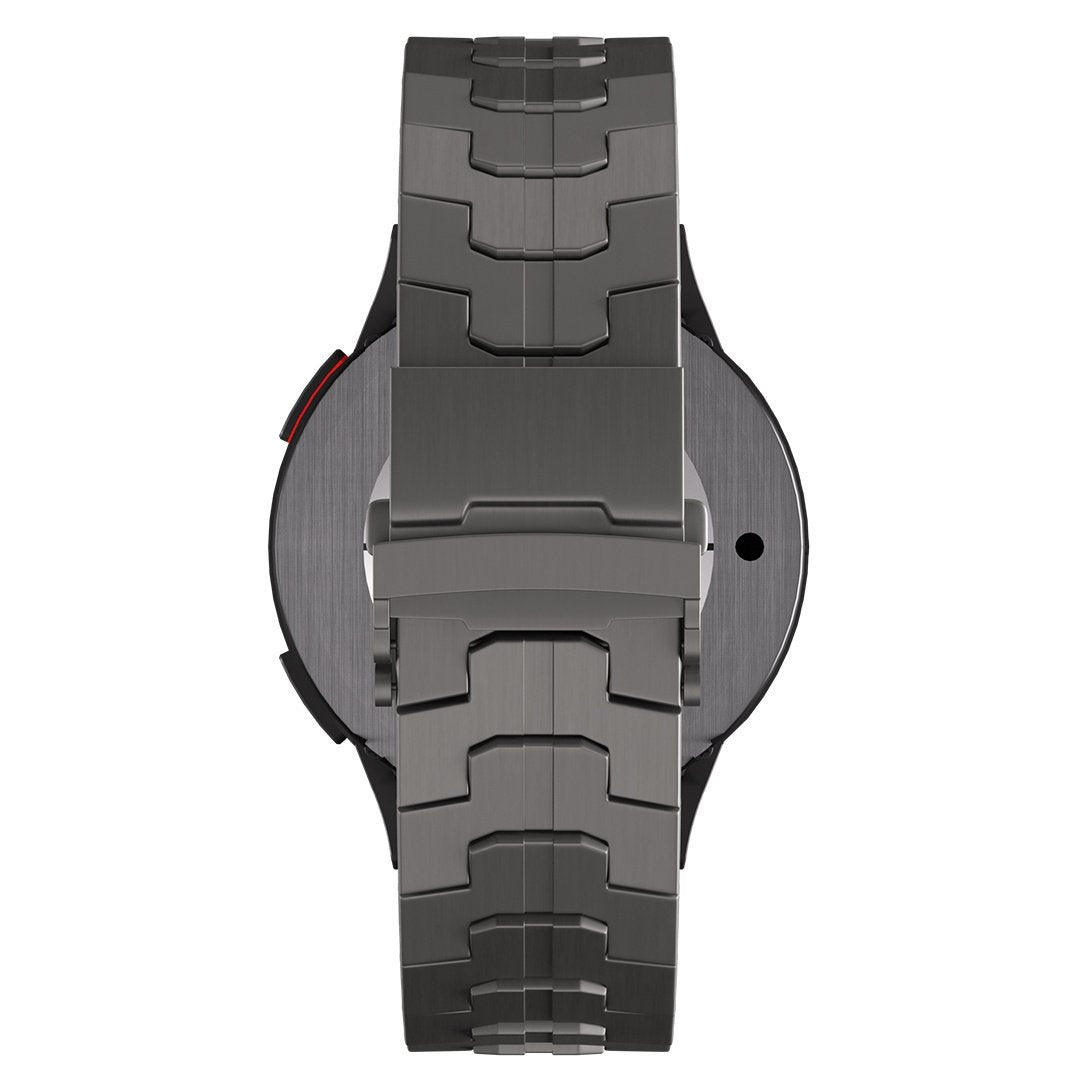 Titanium Strap 'Iron', black, on a watch, direct rear view