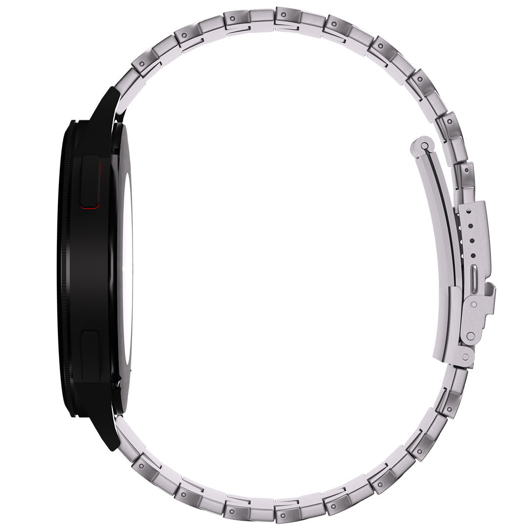 Butterfly Titanium Strap, silver, on a watch, direct rear view