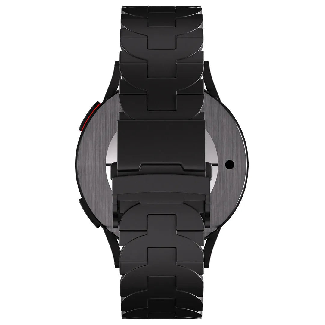 Butterfly Titanium Strap, black, on a watch, direct rear view