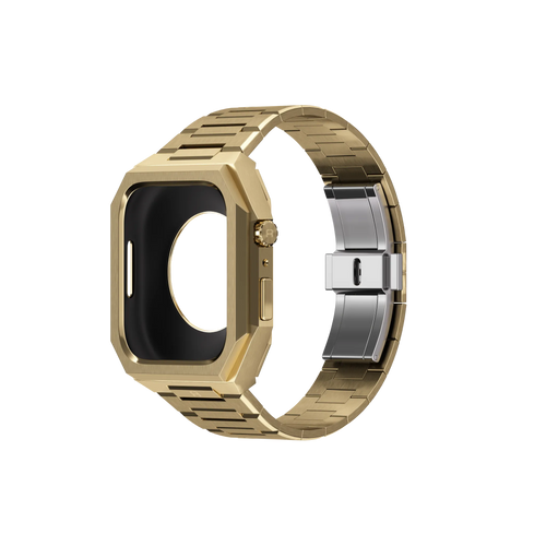Reqior Apple Watch 45mm Case with Steel Strap 'Nautilus' (Gold)