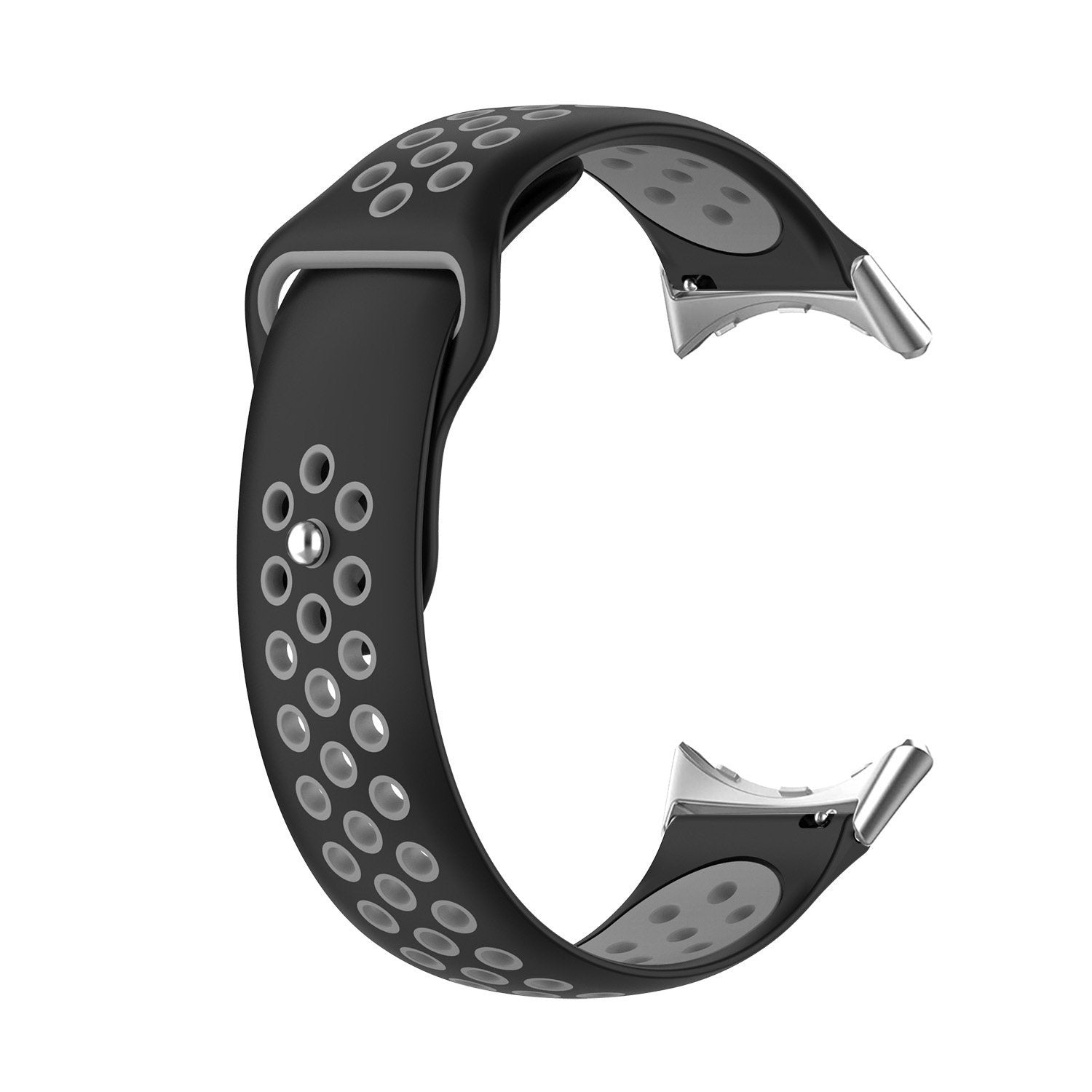 Silicone Sport Strap, black/grey, without a watch, 3/4 front view