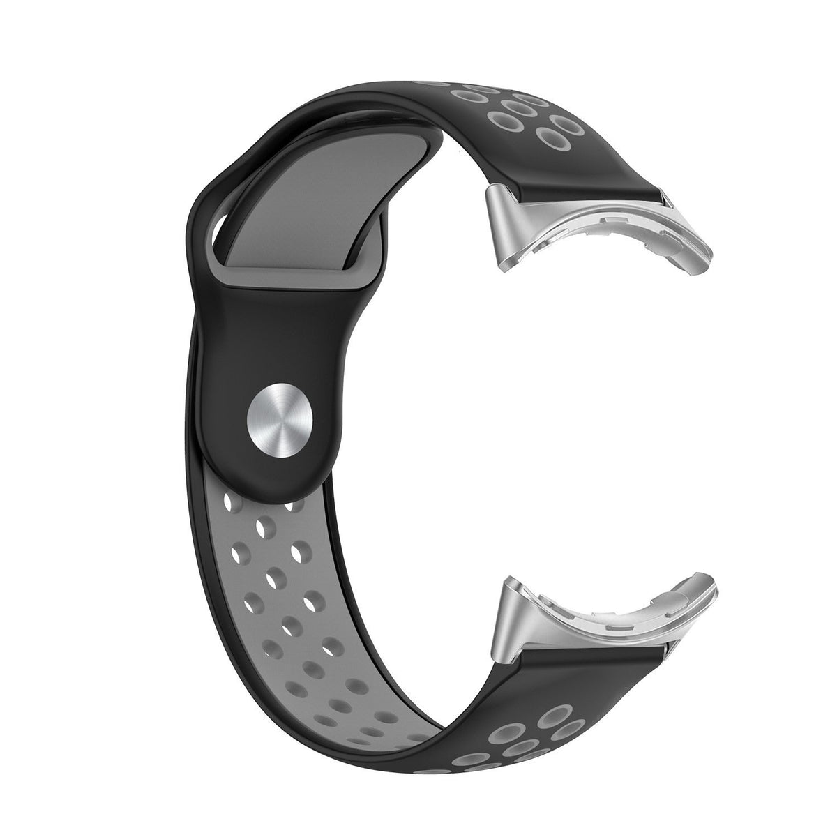 Silicone Sport Strap, black/grey, without a watch, 3/4 front view