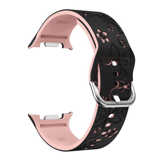 Bracelet silicone avec fleurs Samsung Galaxy Watch 8 Classic (noir/rose)