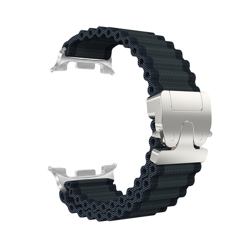 Bracelet nylon Outdoor avec boucle en P Samsung Galaxy Watch 8 Classic (noir avec argent)