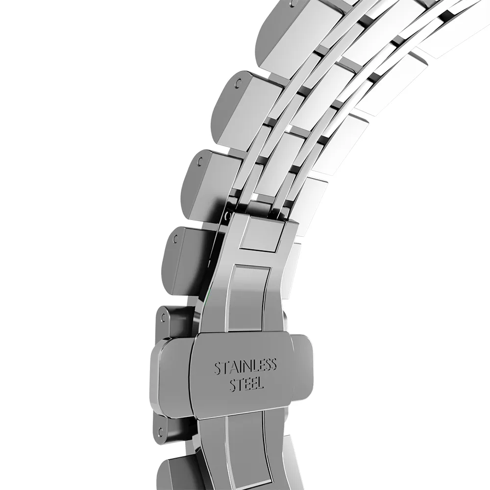 Steel Link Strap 'Duo', silver, without a watch, 3/4 front view