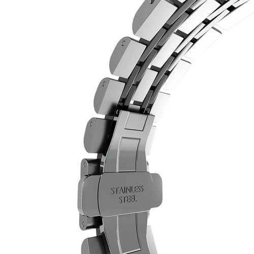 Steel Link Strap 'Duo', silver/black, without a watch, 3/4 front view
