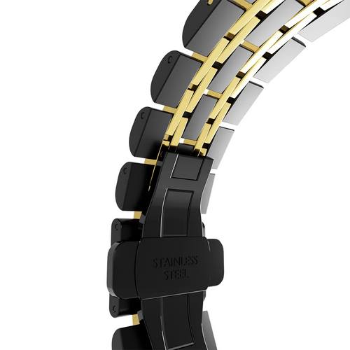 Steel Link Strap 'Duo', black/gold, without a watch, 3/4 front view