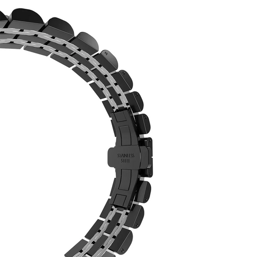 Steel Link Strap 'Duo', black/silver, without a watch, 3/4 front view