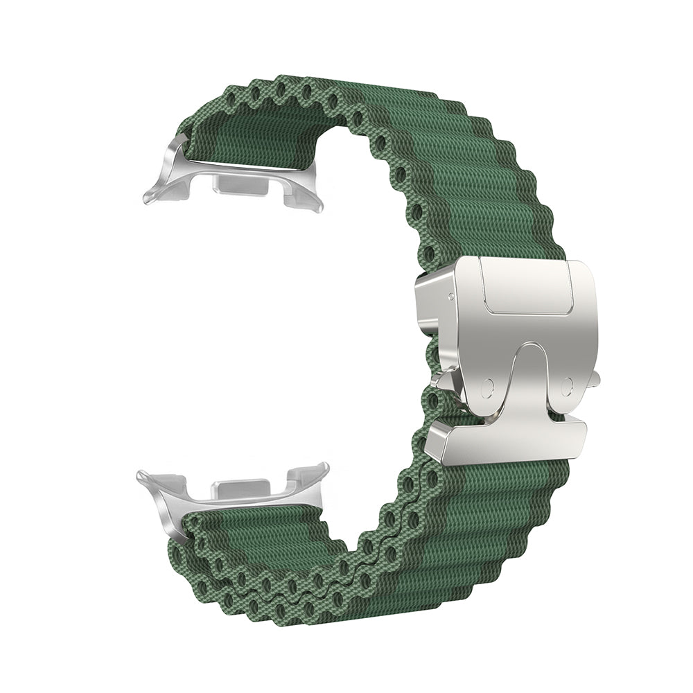 Bracelet nylon Outdoor avec boucle en P Samsung Galaxy Watch 8 Classic (vert avec argent)