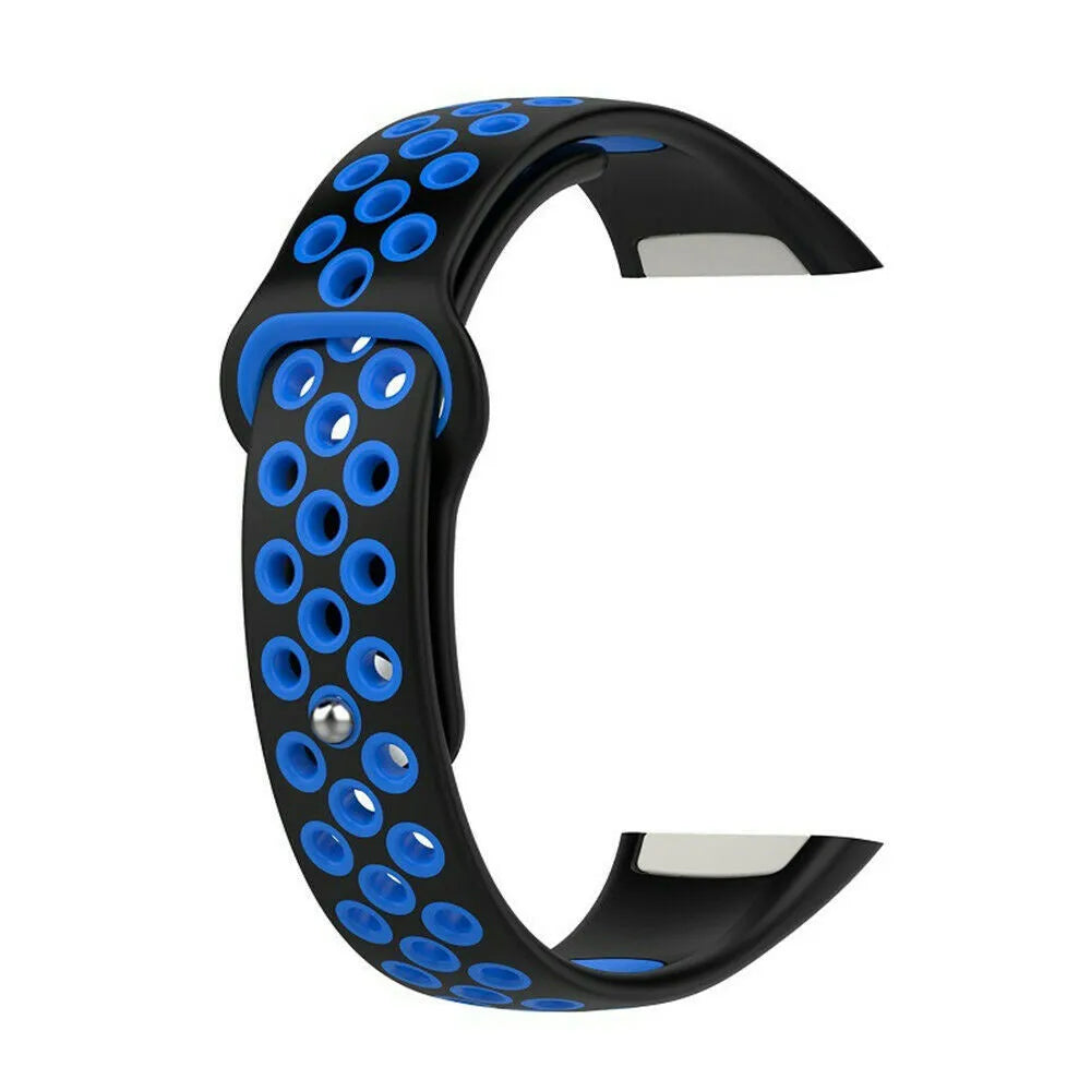 Silicone Sport Strap, black/blue, without a watch, 3/4 front view