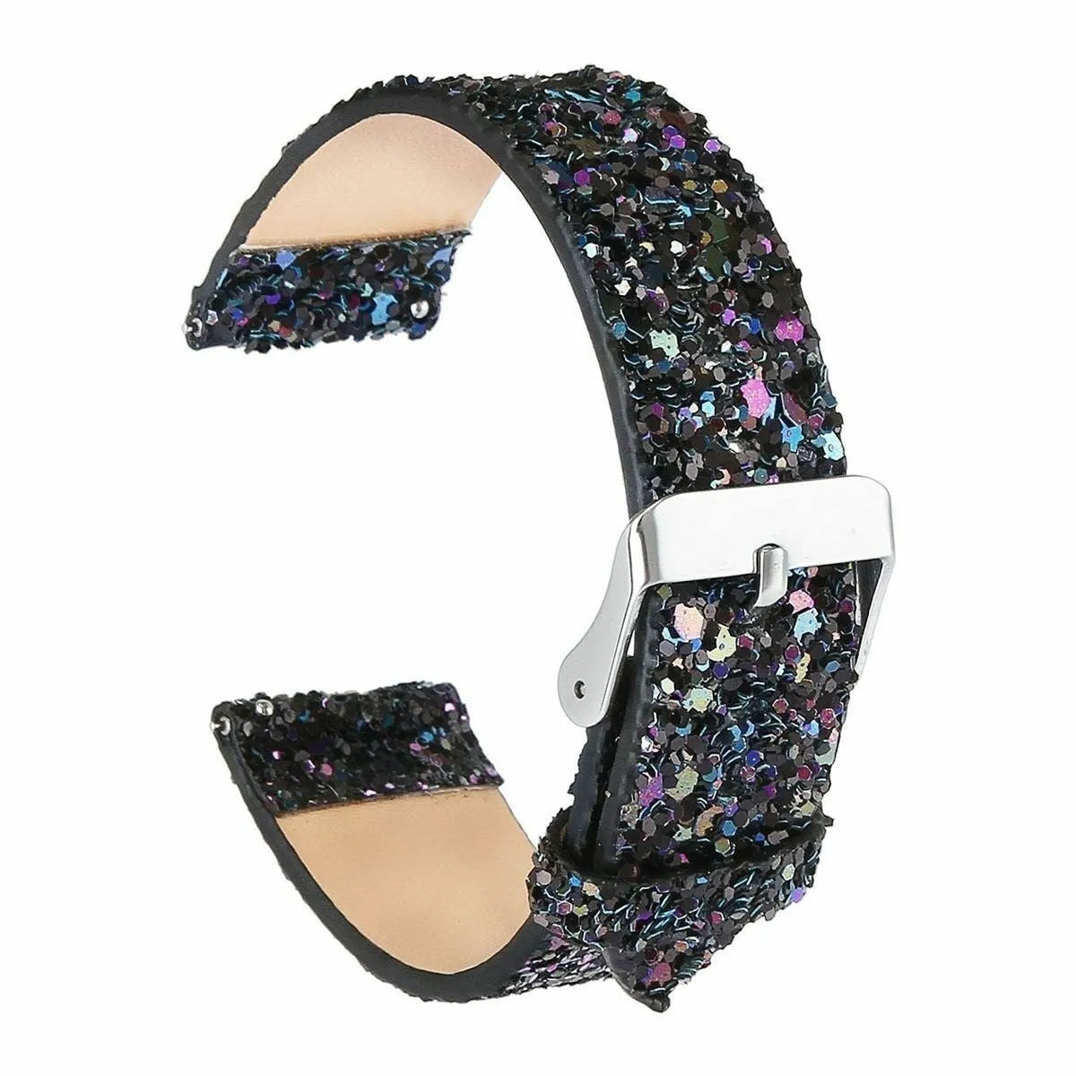 Leather Strap with Glitters, black, without a watch, 3/4 front view