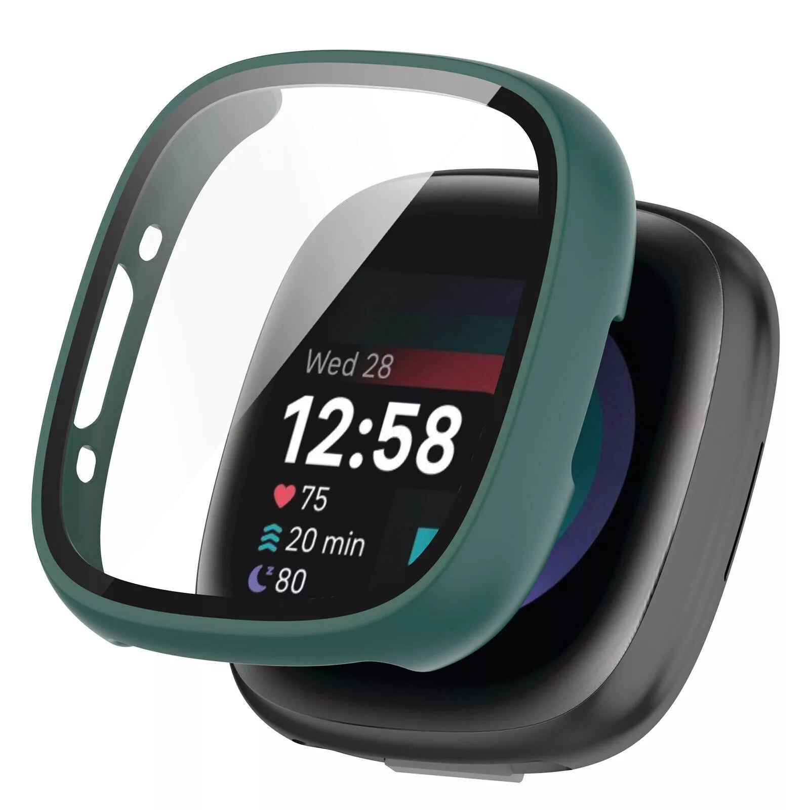 Coque rigide avec verre Fitbit Versa 4 / Sense 2 (vert)