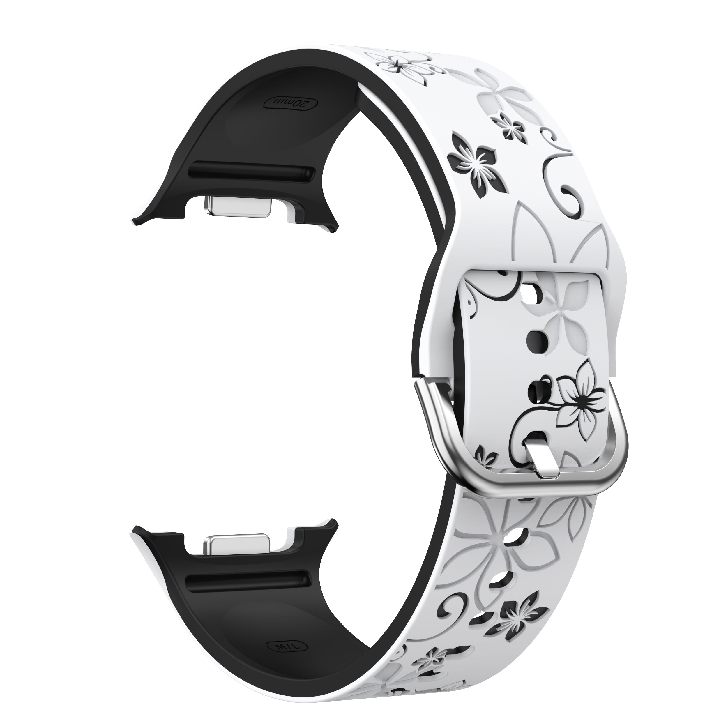 Bracelet silicone avec fleurs Samsung Galaxy Watch 8 Classic (blanc/noir)