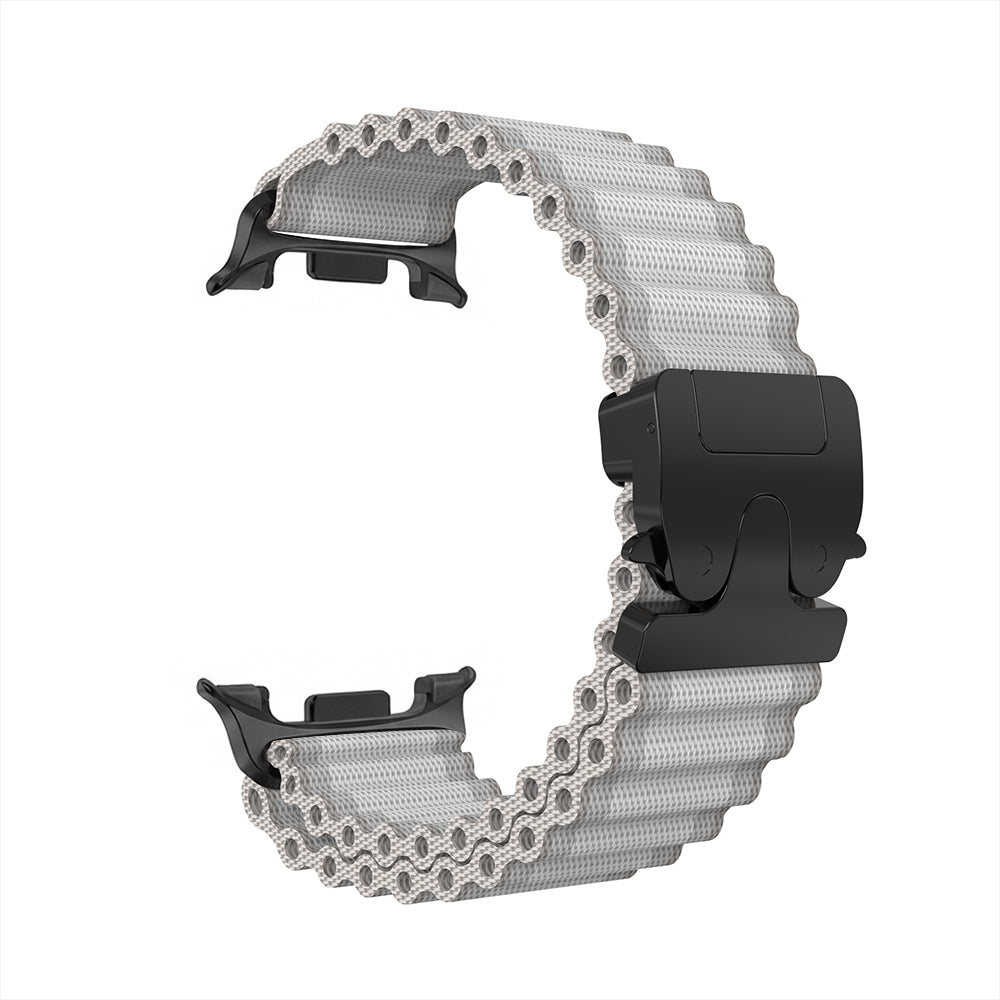 Bracelet nylon Outdoor avec boucle en P Samsung Galaxy Watch 8 - 40mm (blanc avec noir)
