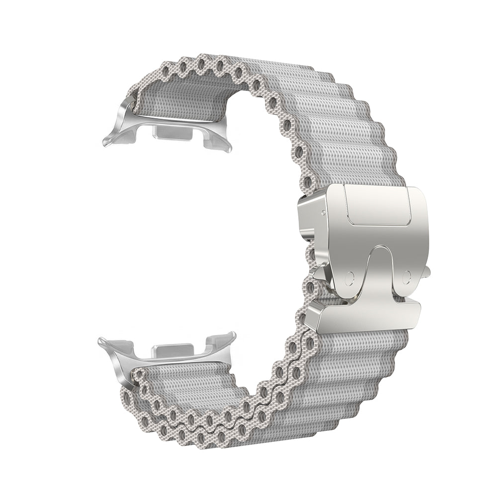 Bracelet nylon Outdoor avec boucle en P Samsung Galaxy Watch 8 - 40mm (blanc avec argent)