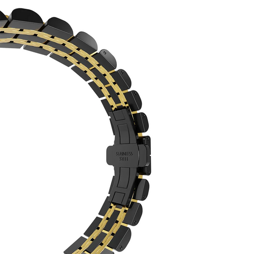 Steel Link Strap 'Duo', black/gold, without a watch, 3/4 rear view
