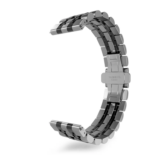 Steel Link Strap 'Duo', silver/black, without a watch, 3/4 rear view