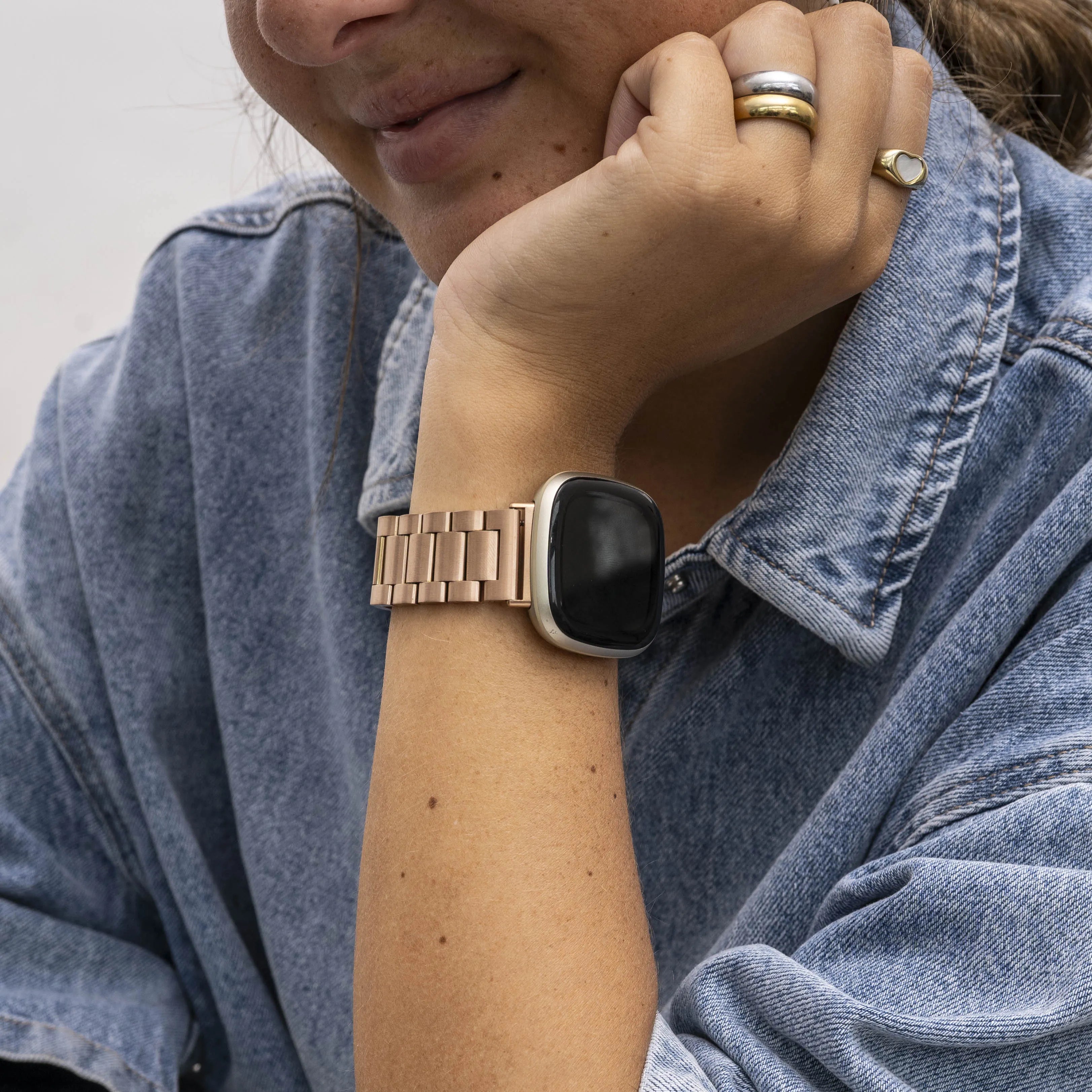 Bracelet acier inoxydable Fitbit Sense (rose doré)