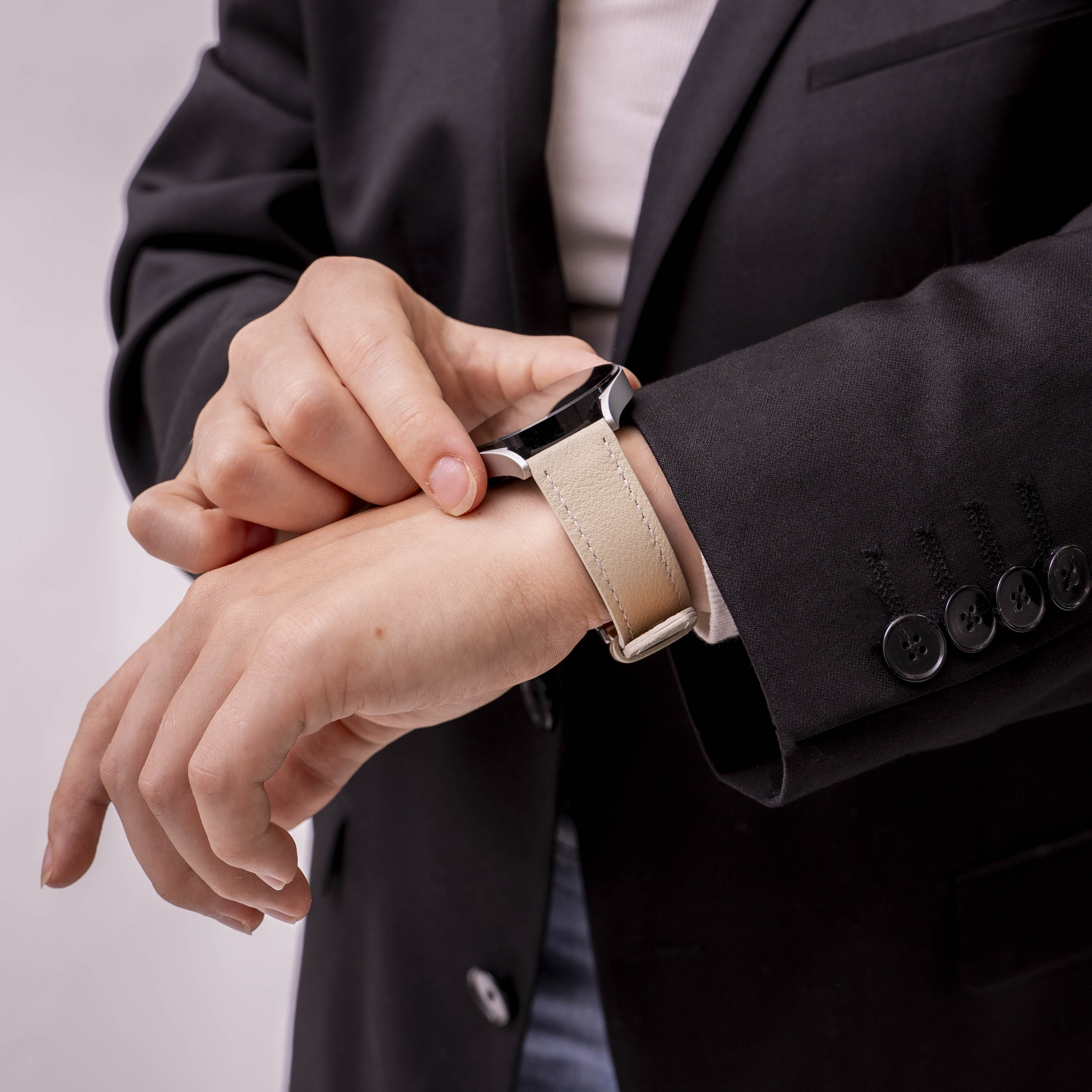 Bracelet cuir 'One Push' Xiaomi Amazfit Bip (beige)