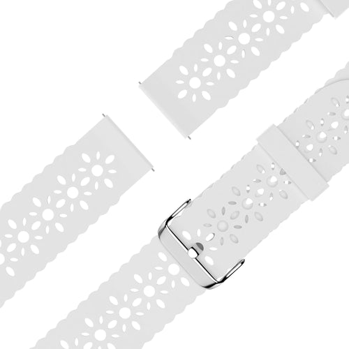 Patterned Silicone Strap, white, laid flat, separate parts, direct top view