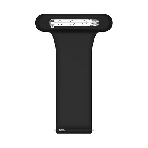 Silicone Nurse Fob, black, laid flat, separate parts, direct top view