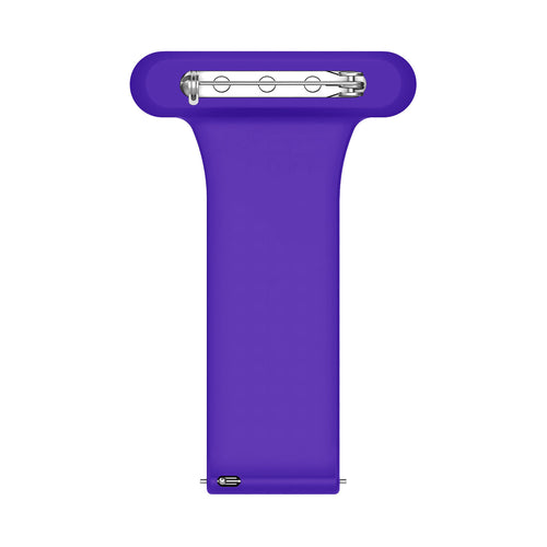 Silicone Nurse Fob, purple, laid flat, separate parts, direct top view