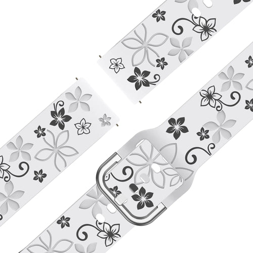 Bandz Bracelet silicone 'Fleurs' Garmin Forerunner 265s (blanc/noir)