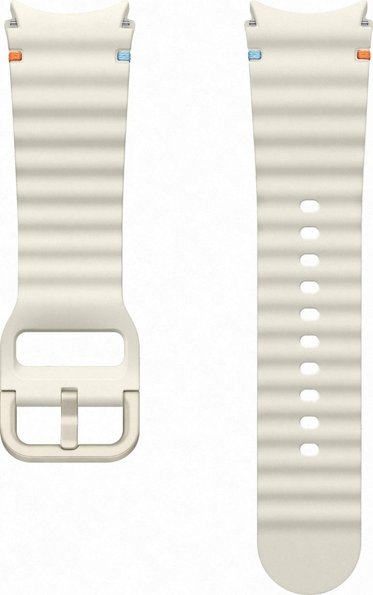 Silicone Sport Strap, cream, laid flat, separate parts, direct top view