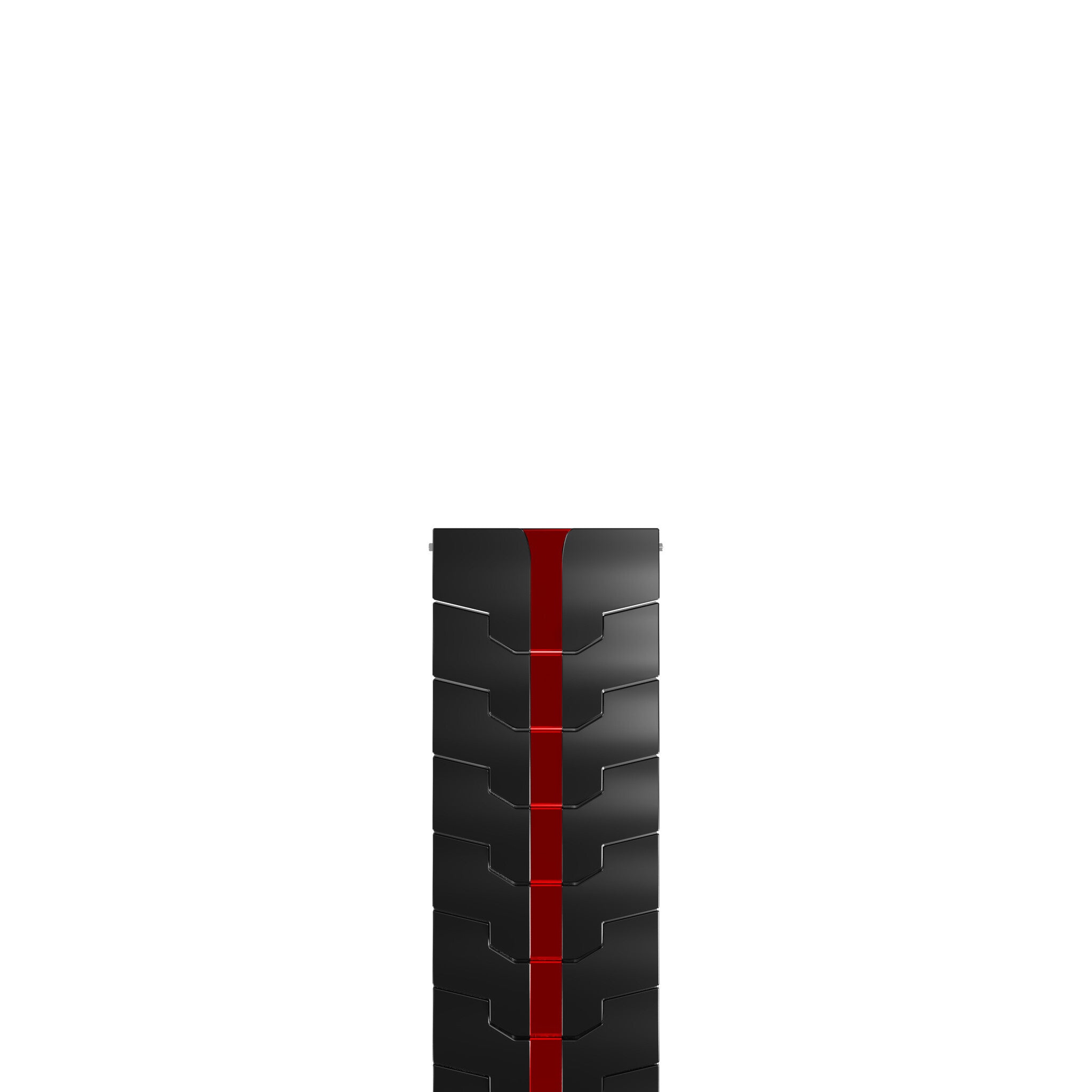 Steel Iron Strap, black/red, laid flat, separate parts, direct top view