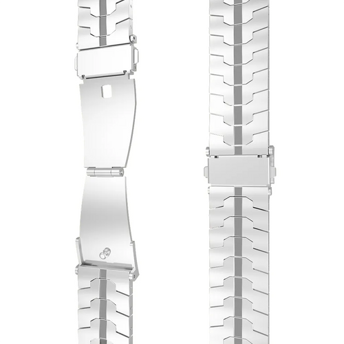 Steel Iron Strap, silver, laid flat, separate parts, direct top view