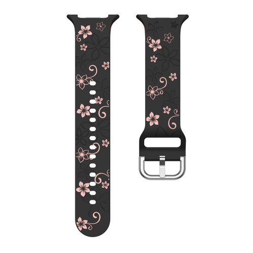 Bracelet silicone avec fleurs Samsung Galaxy Watch 8 Classic (noir/rose)