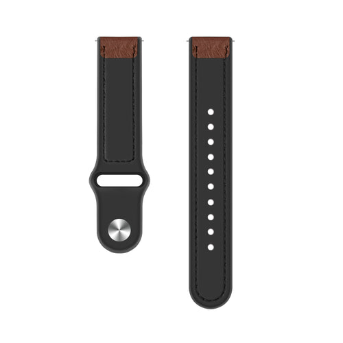 Leather Hybrid Strap, brown, laid flat, separate parts, direct top view