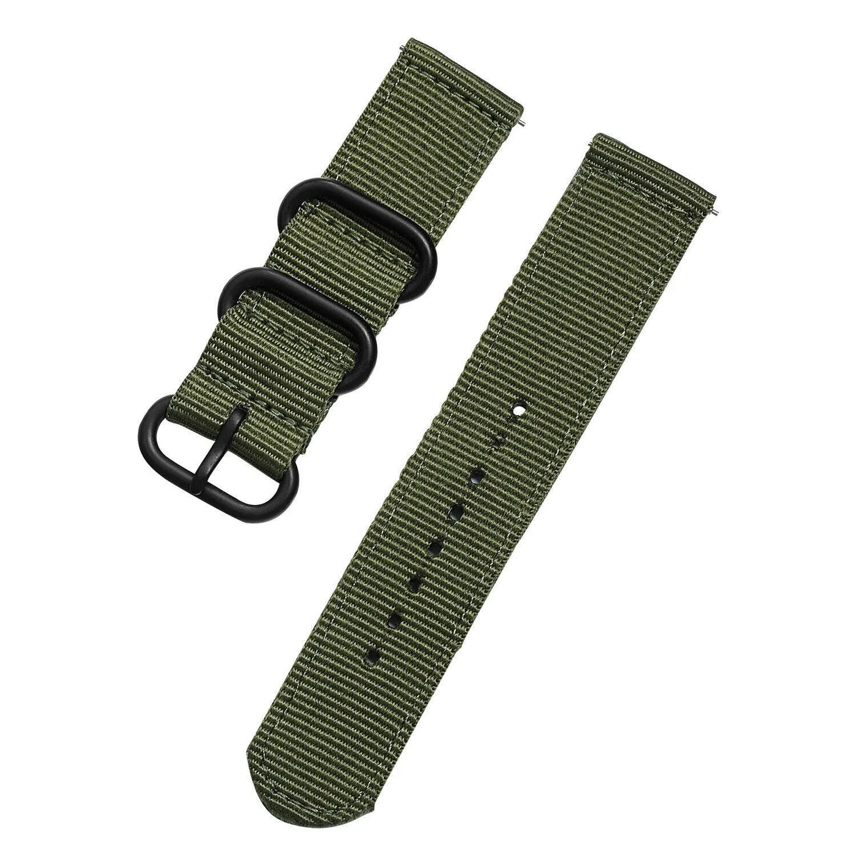Nylon Buckle Strap, green, laid flat, separate parts, direct top view