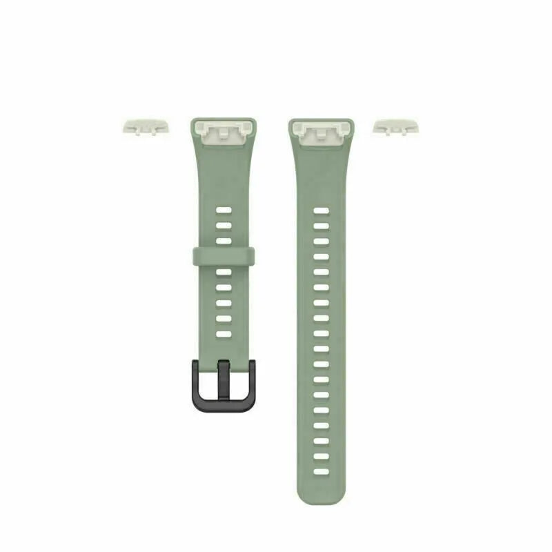 Silicone Strap, light green, laid flat, separate parts, direct top view