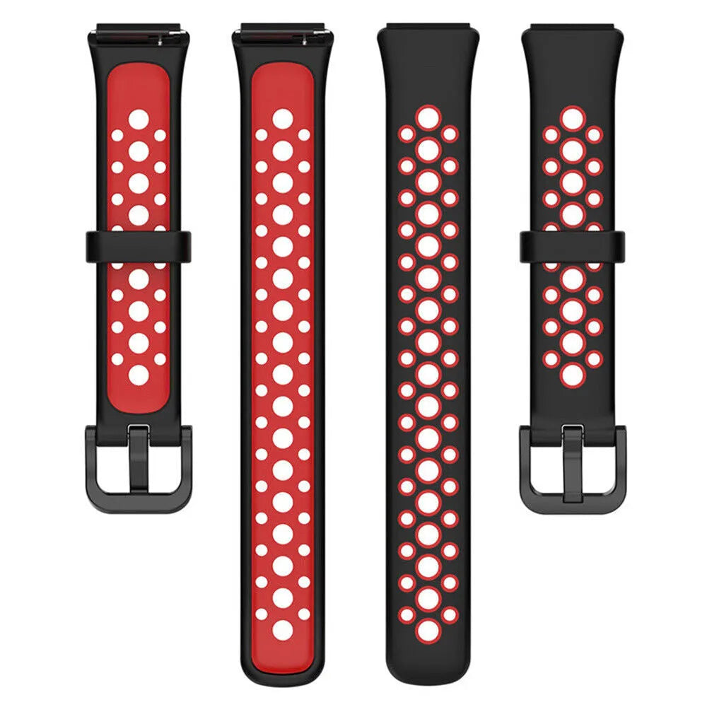 Silicone Sport Strap, black/red, laid flat, separate parts, direct top view