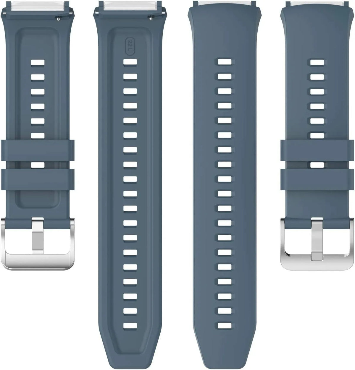 Silicone Strap, grey-blue, laid flat, separate parts, direct top view