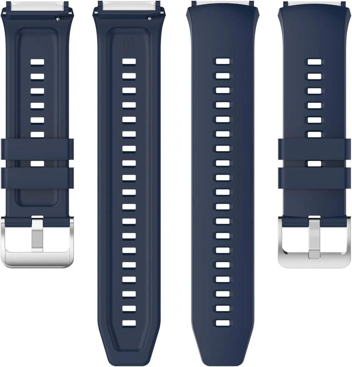Silicone Strap, dark blue, laid flat, separate parts, direct top view