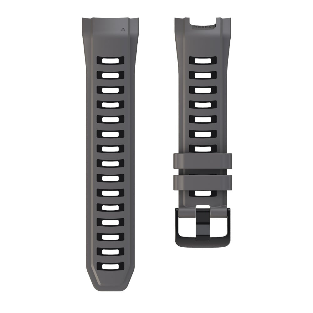 Silicone Sport Strap, dark grey/black, laid flat, separate parts, direct top view