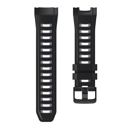 Silicone Sport Strap, black/grey, laid flat, separate parts, direct top view