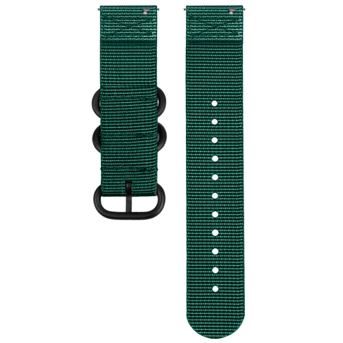 Nylon Buckle Strap, dark green, laid flat, separate parts, direct top view