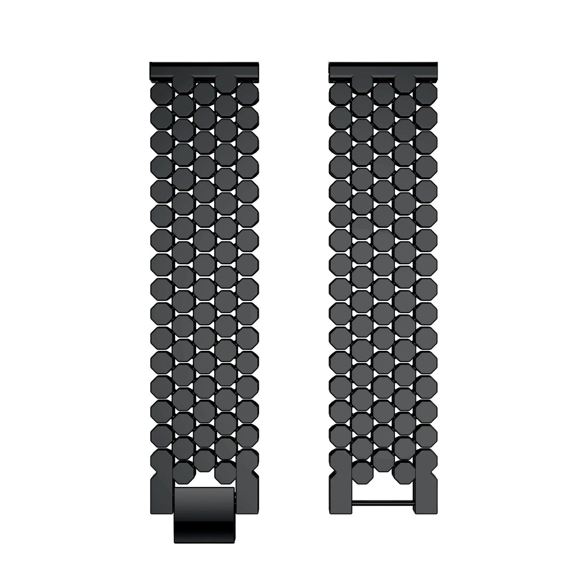 Steel Strap Hexagons, black, laid flat, separate parts, direct top view