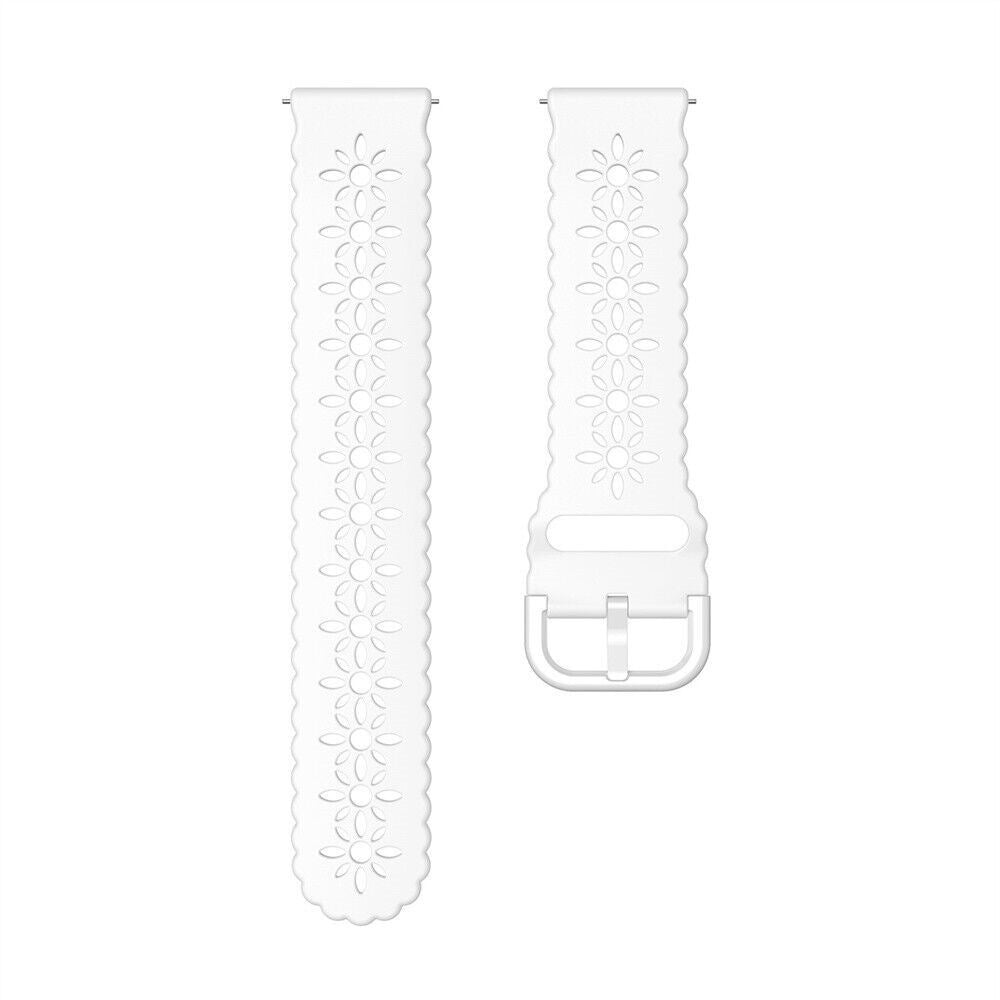 Patterned Silicone Strap, white, laid flat, separate parts, direct top view