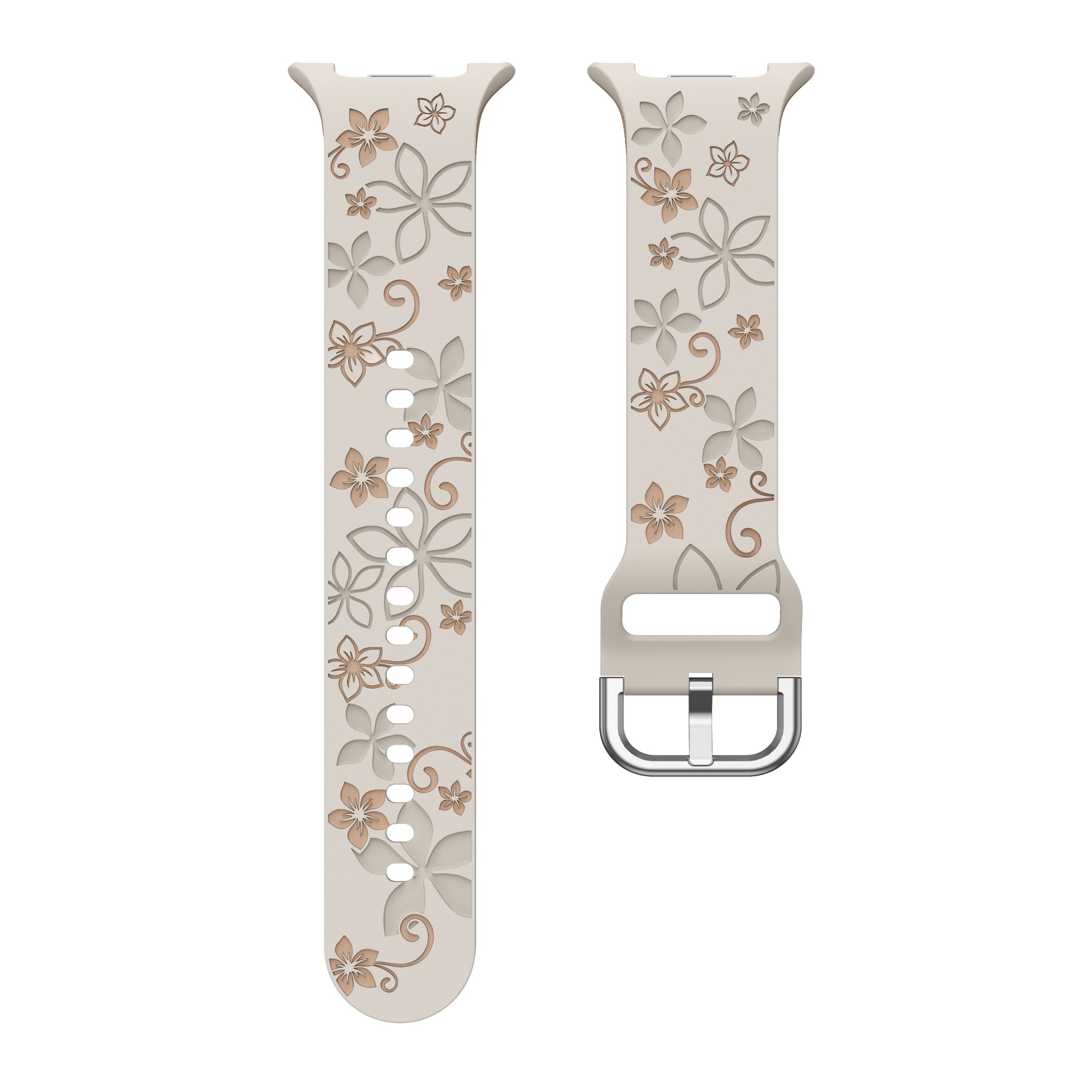 Bracelet silicone avec fleurs Samsung Galaxy Watch 8 - 44mm (lumière stellaire/beige)