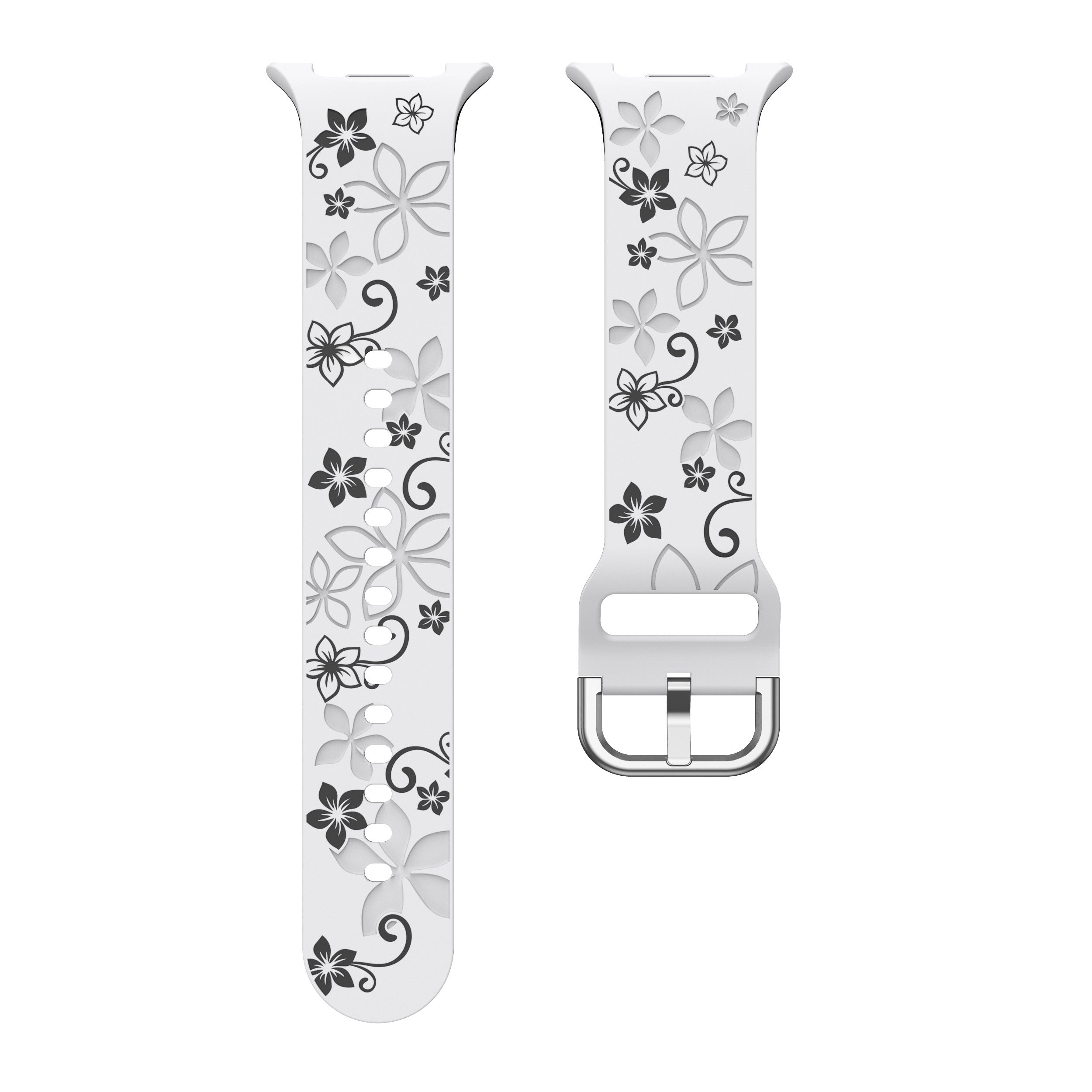 Bracelet silicone avec fleurs Samsung Galaxy Watch 8 - 44mm (blanc/noir)